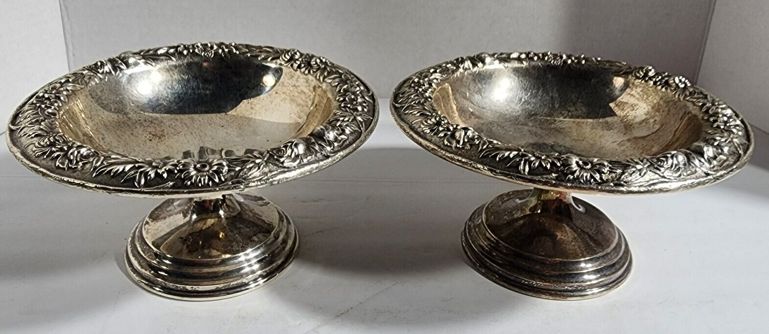 Pair S. Kirk & Son #436f Sterling Repousse Compote Nut Candy Dish Bowl 399 Grams