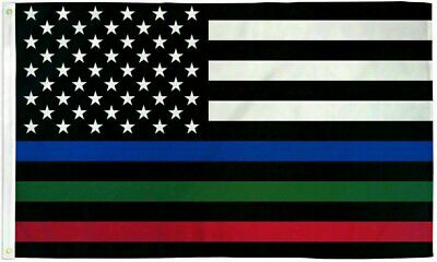 Usa Thin Red, Blue & Green Line 3x5ft Flag - Grommets - Police - Fire - Military
