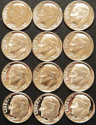 1968-1979 S Roosevelt Dime Gem Cam Proof Run 12 Coin Set Us Mint Lot.