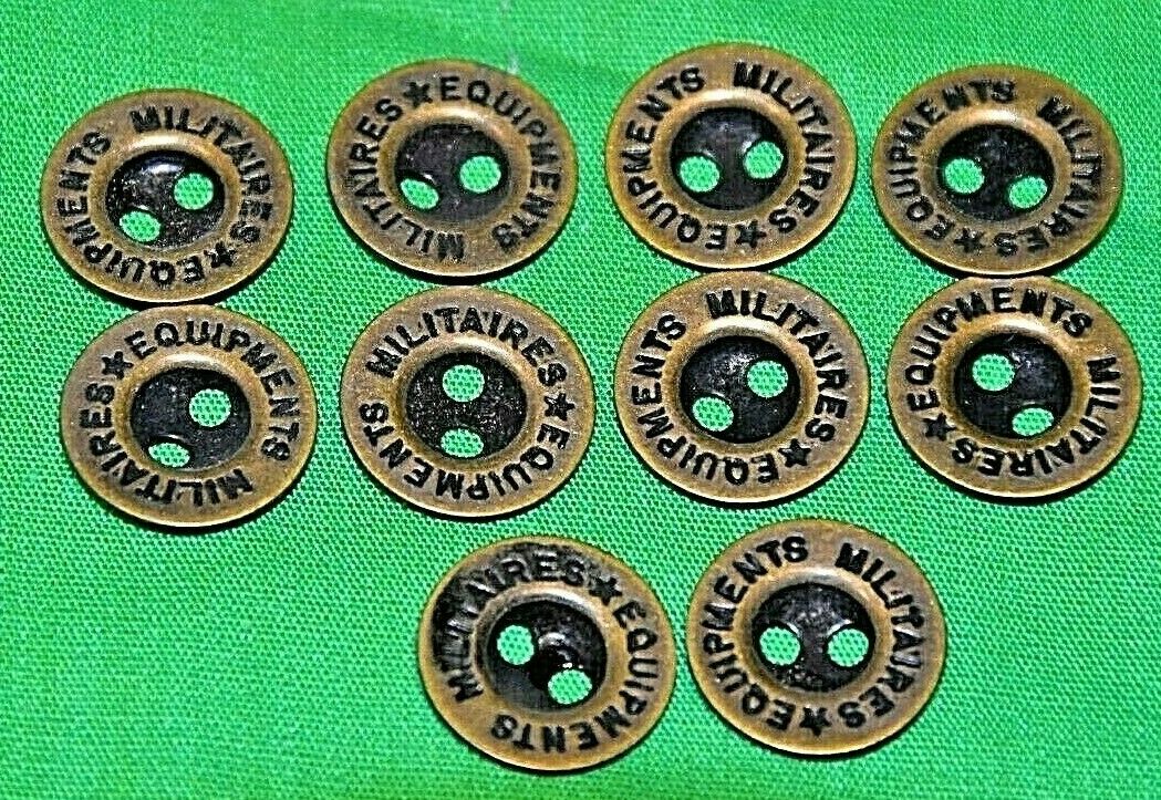 Vintage 10 French Brass Military Buttons “equipments Militaires” Ww 2  5/8" Dia.