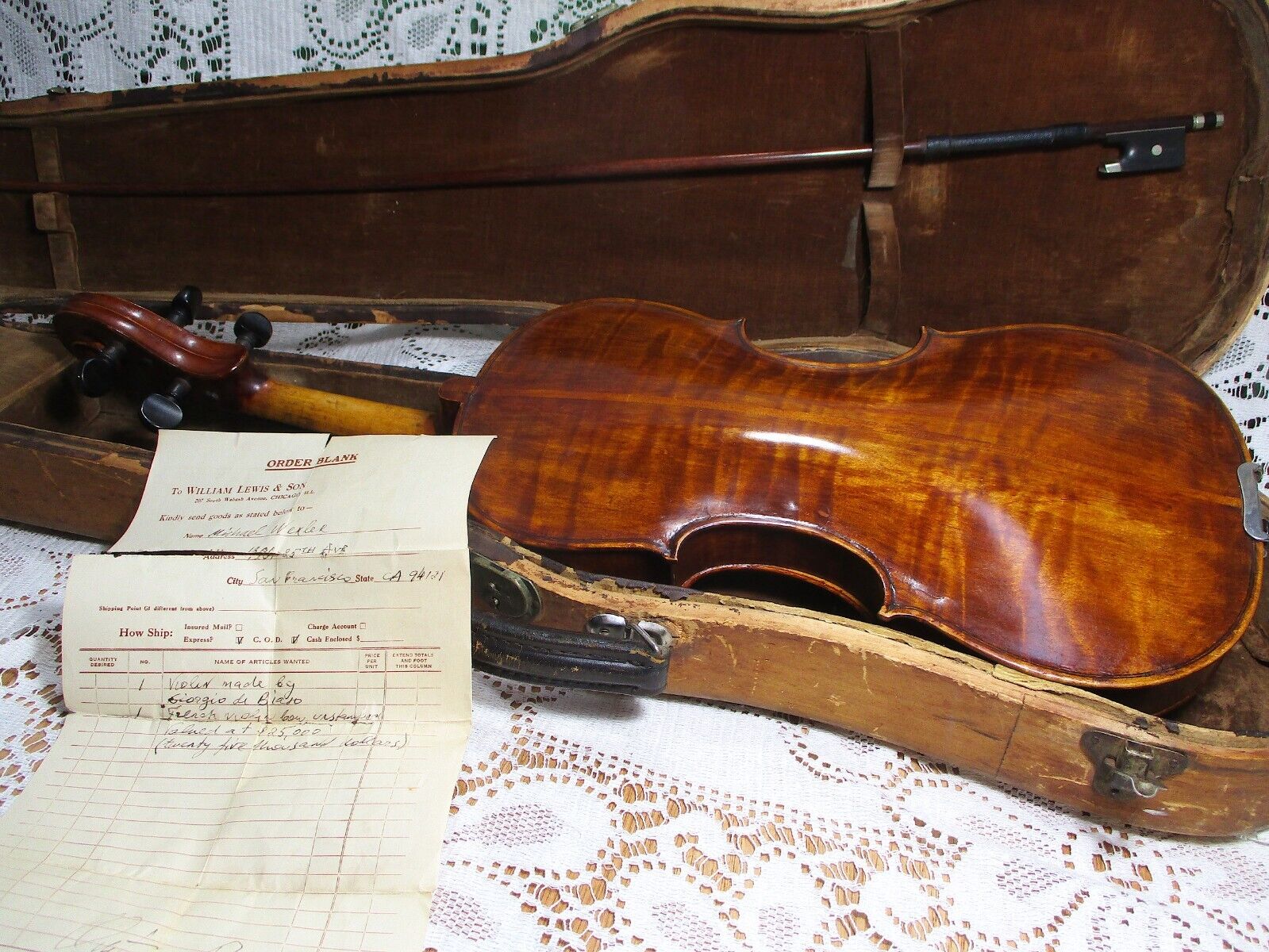 Old Italian Giorgio Di Biaso Labled Violin W/ Document By Wm Lewis Bow 4/4 Video