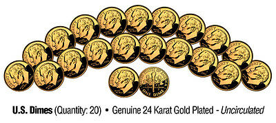 Uncirculated 24k Gold Plated U.s. Mint Dimes (lot Of 20)