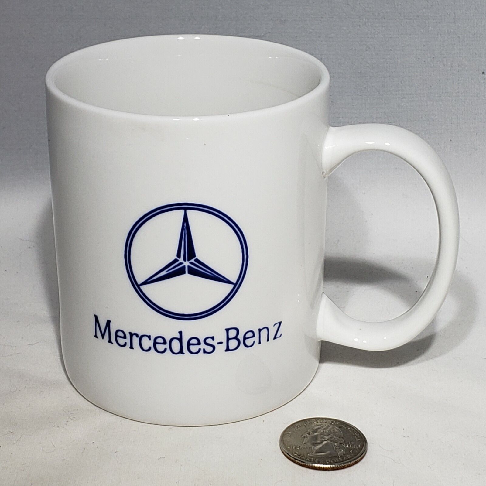 Mercedes Benz Double Logo Coffee Mug Cup White With Cobalt Blue Logos Euc