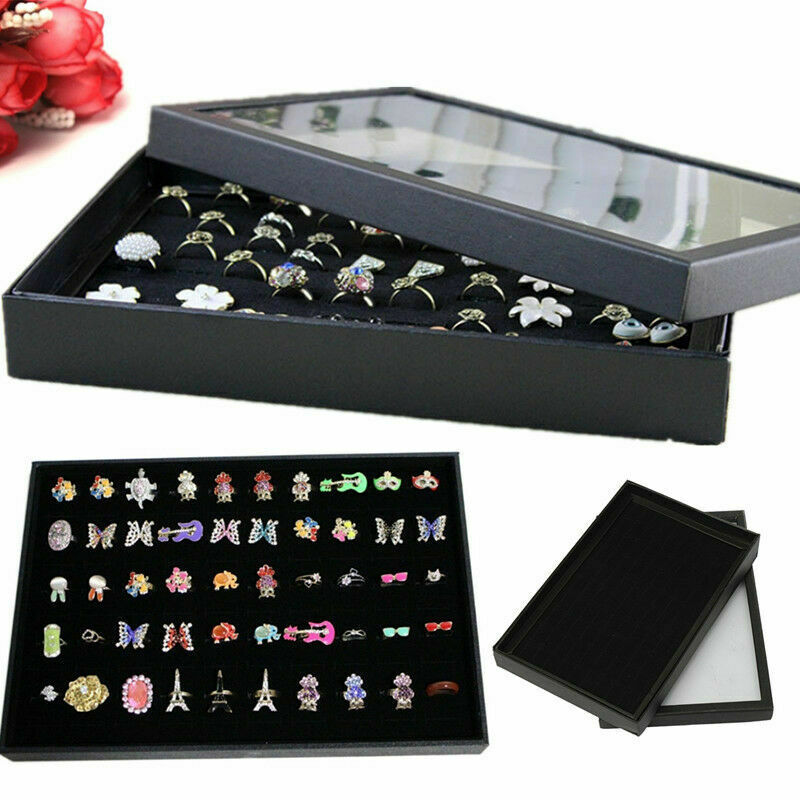 100 Slots Jewelry Ring Display Organizer Case Tray Holder Earring Storage Box