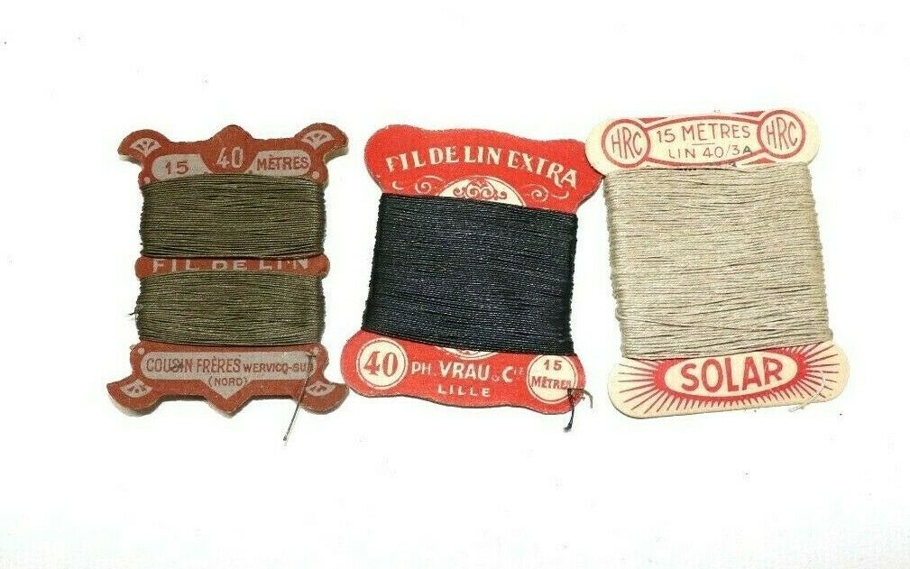 French Uniform Thread Olive Green, Tan And Black For Repairs Set Of 3 E9687