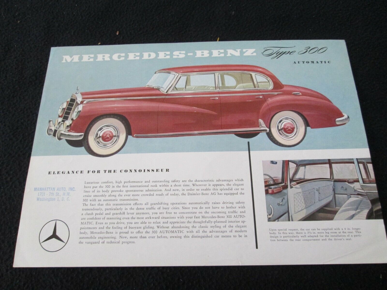 1956 Mercedes Benz 300 Automatic Sales Sheet W186 Iv Type 300c Adenauer Brochure