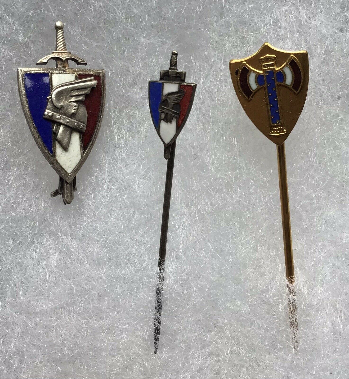 France, Ww2, Vichy Collaborators Lapel Pins, Police, Original, Marked, Lot Of 3