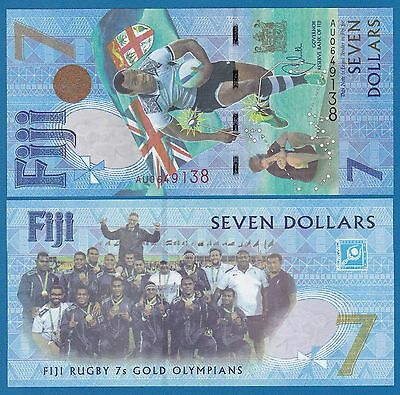 Fiji 7 Dollars P 120 2016 Unc Commemorative Rugby Gold Olympians (2017) Low Ship