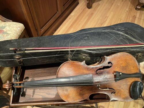 Old Violin With Mother Of Pearl Bow And Hard Case