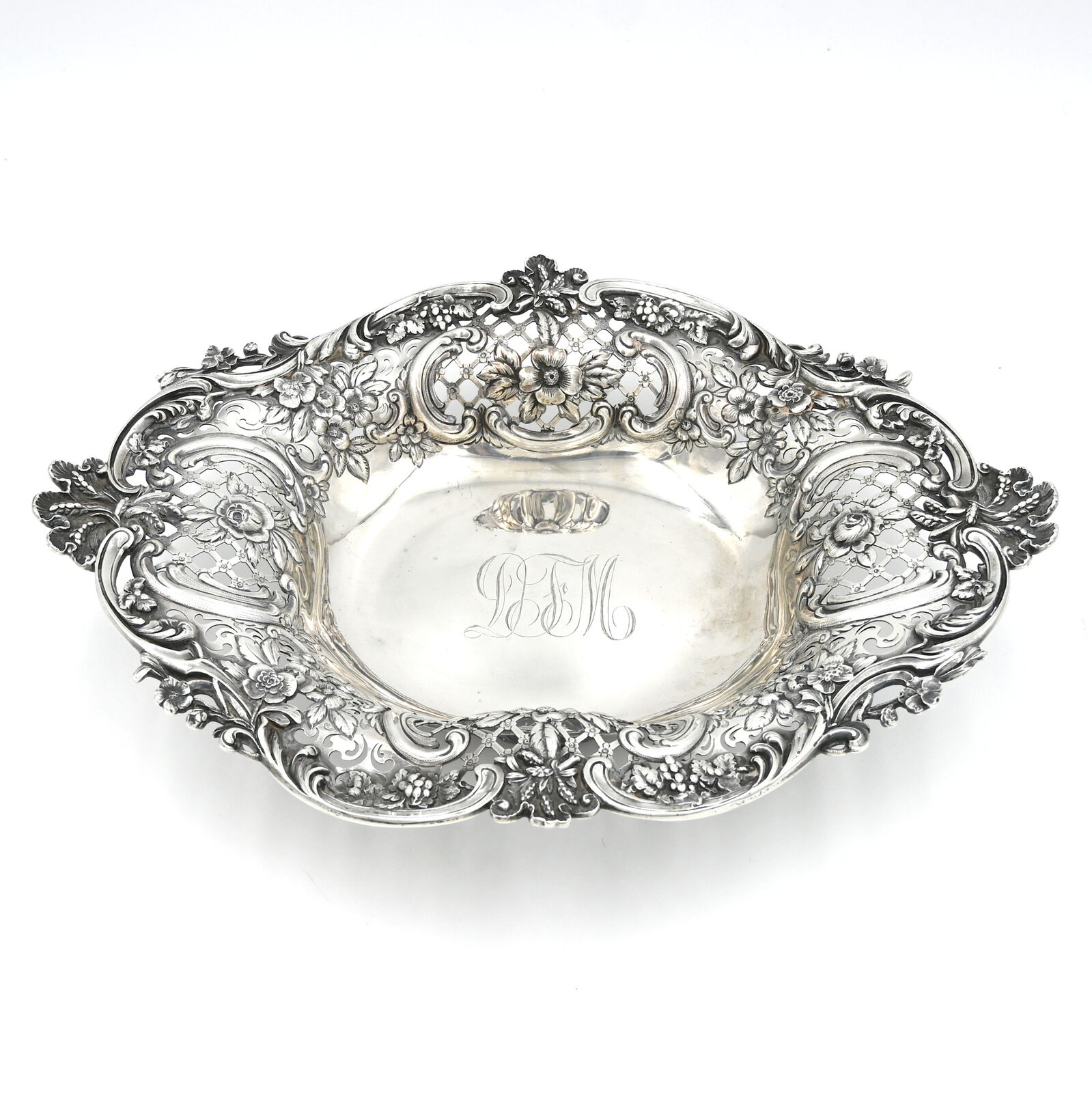 Antique Tiffany & Co Makers Pierced Repousse Centerpiece Bowl Sterling Silver