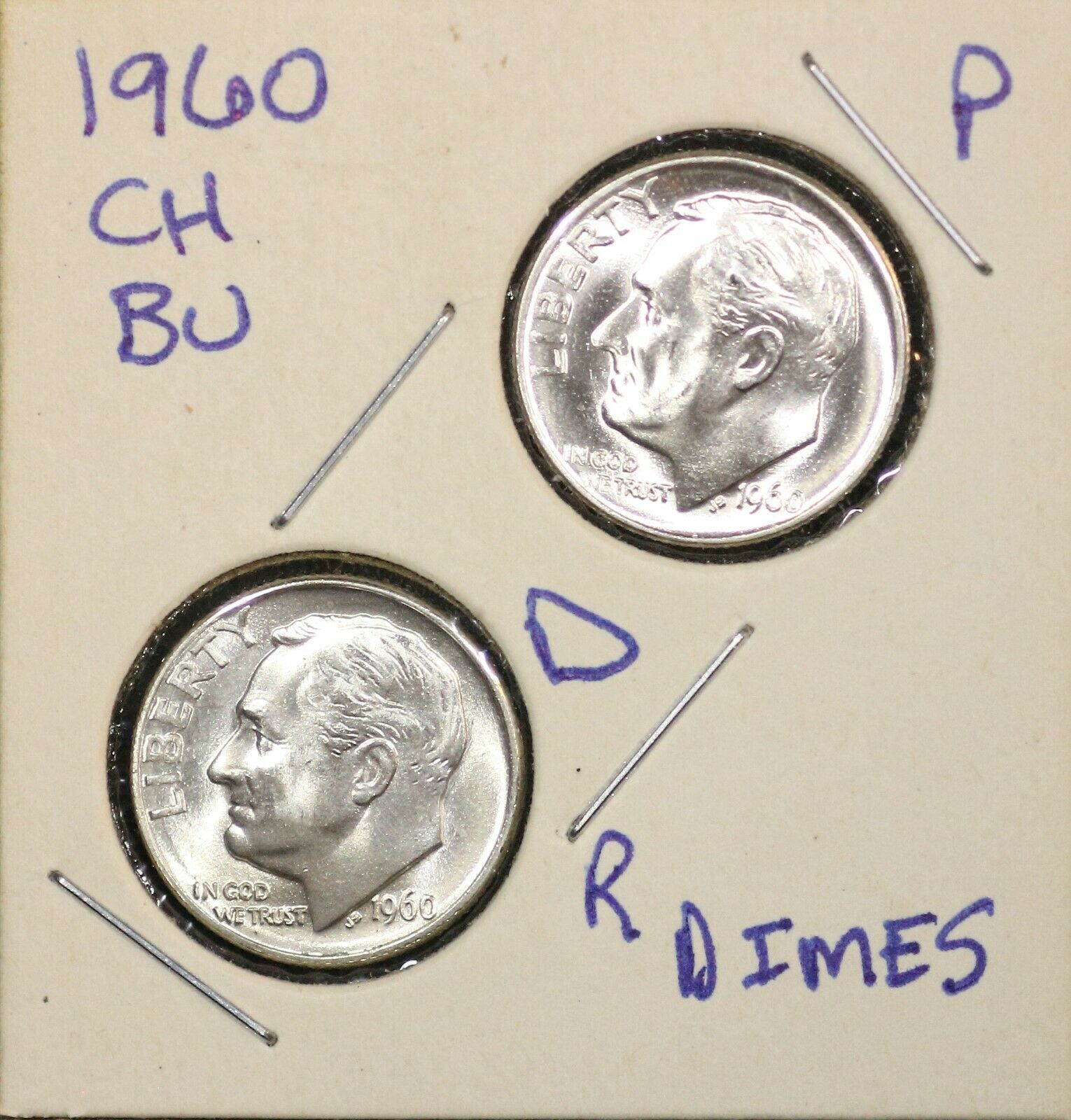 1960 P&d Roosevelt Dimes Ch Bu Us Coin From Obw Rolls
