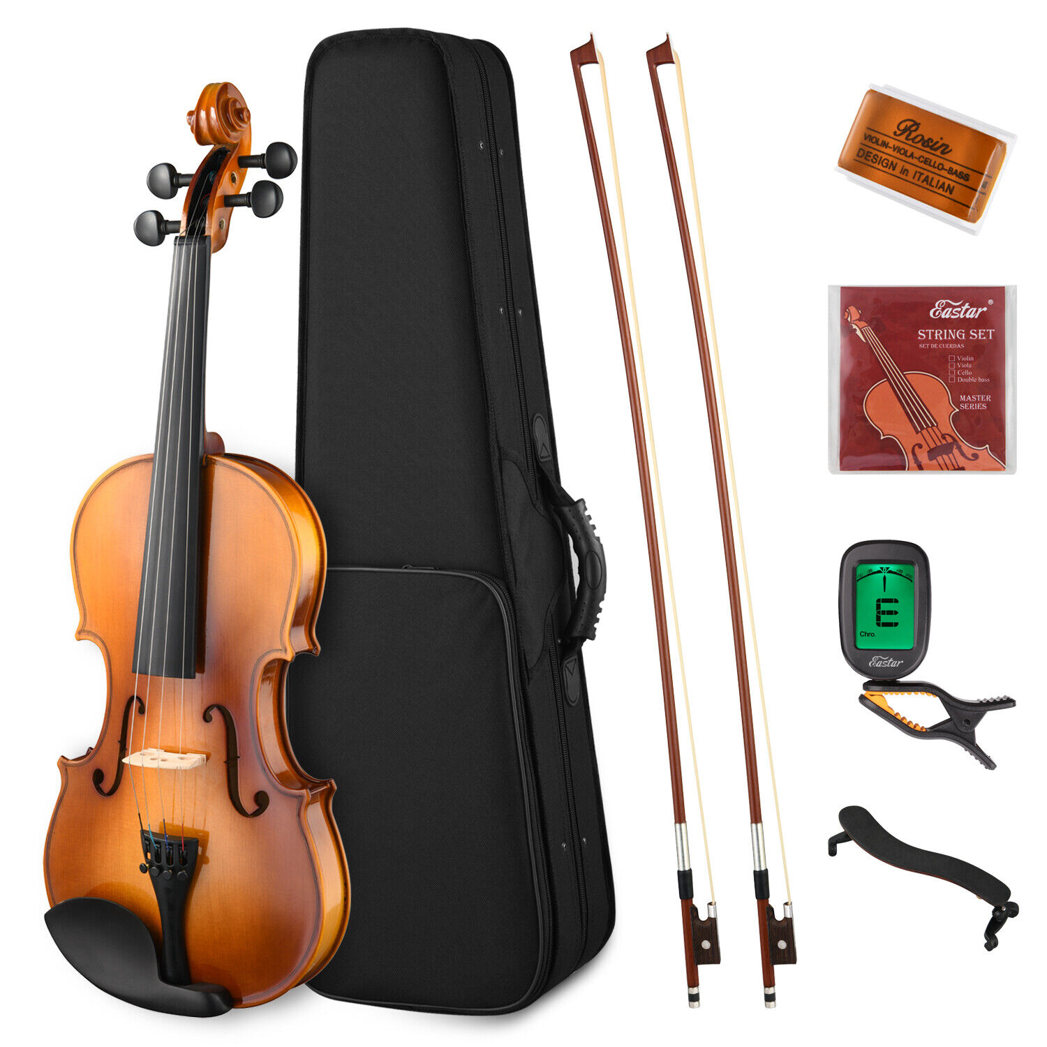 Eastar 4/4 Violin Set Full Size Fiddle  W/ Case Shoulder Rest Rosin Bow Strings