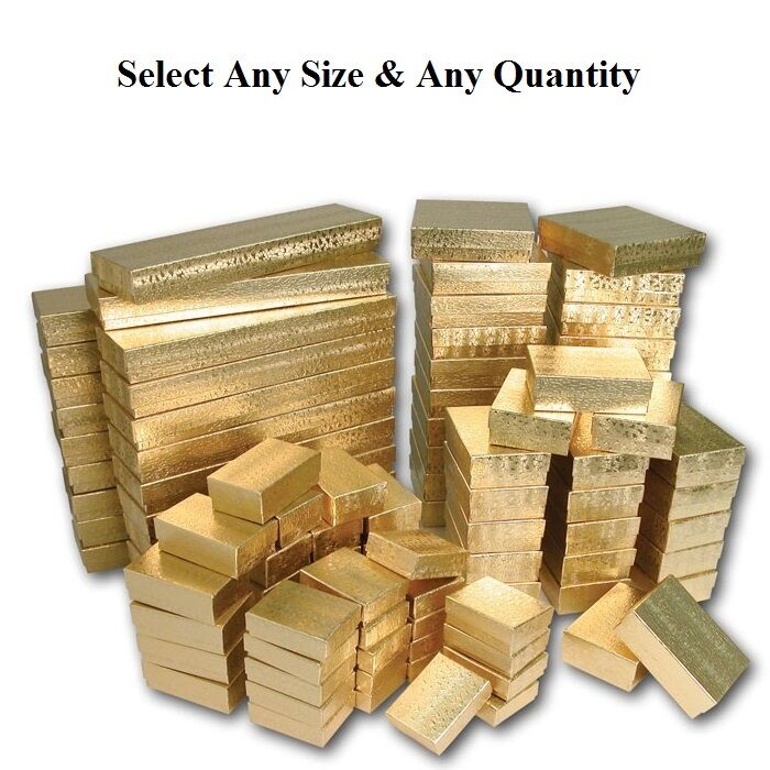 Cotton Filled Jewelry Boxes Gold Color Gift Boxes For Jewelry Lots 20~50~100~500