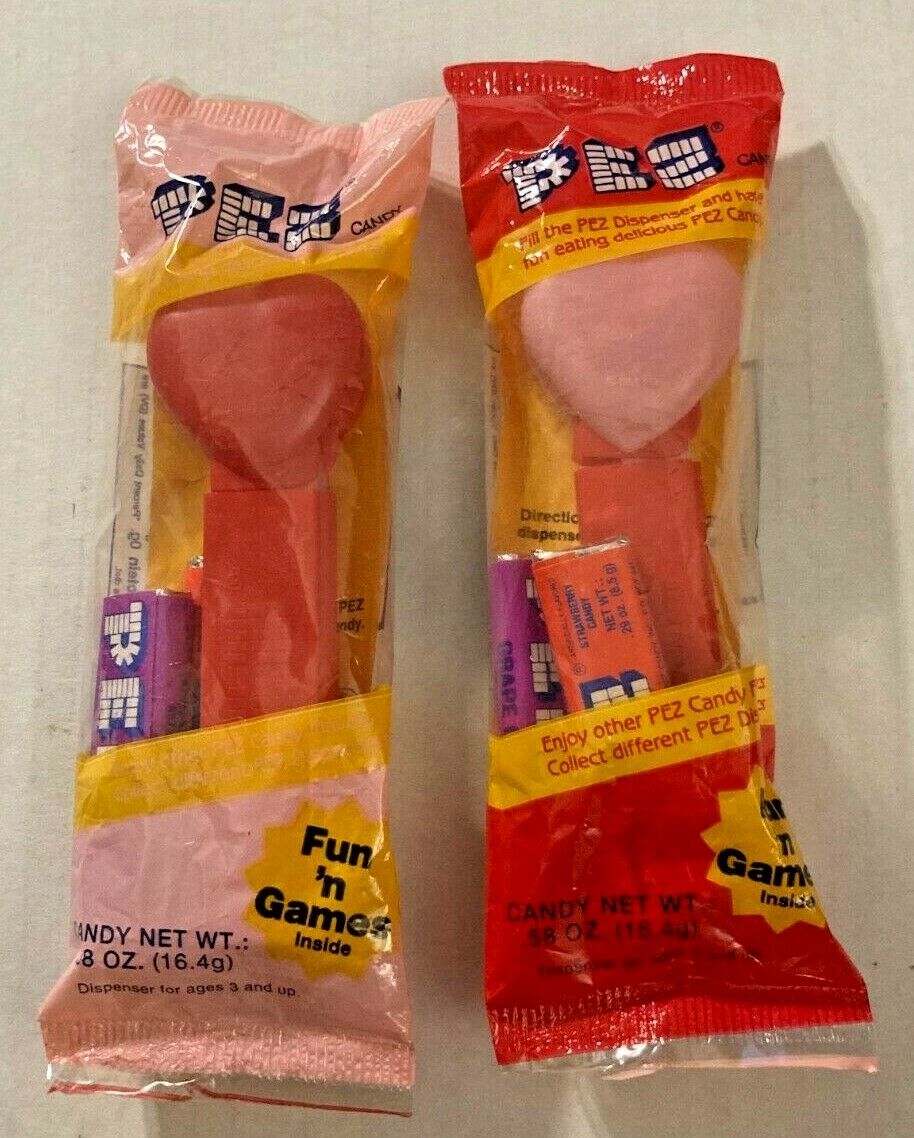 Vintage Pez Candy Valentine's Day Lot Of 2 Red & Pink Heart Sealed Package Rare
