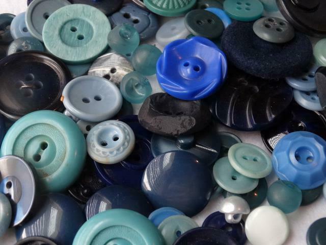 Large Lot Vintage Plastic Blue Buttons