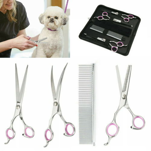 7"professional Pet Dog Grooming Scissors Set Straight Curved Thinning Shears Kit