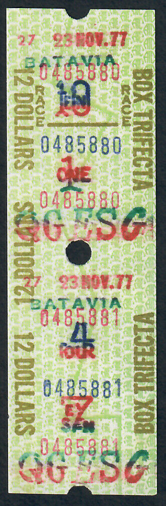 Batavia Downs - 1977 $12 Trifecta Box Horse Racing Betting Ticket Stub! Tote