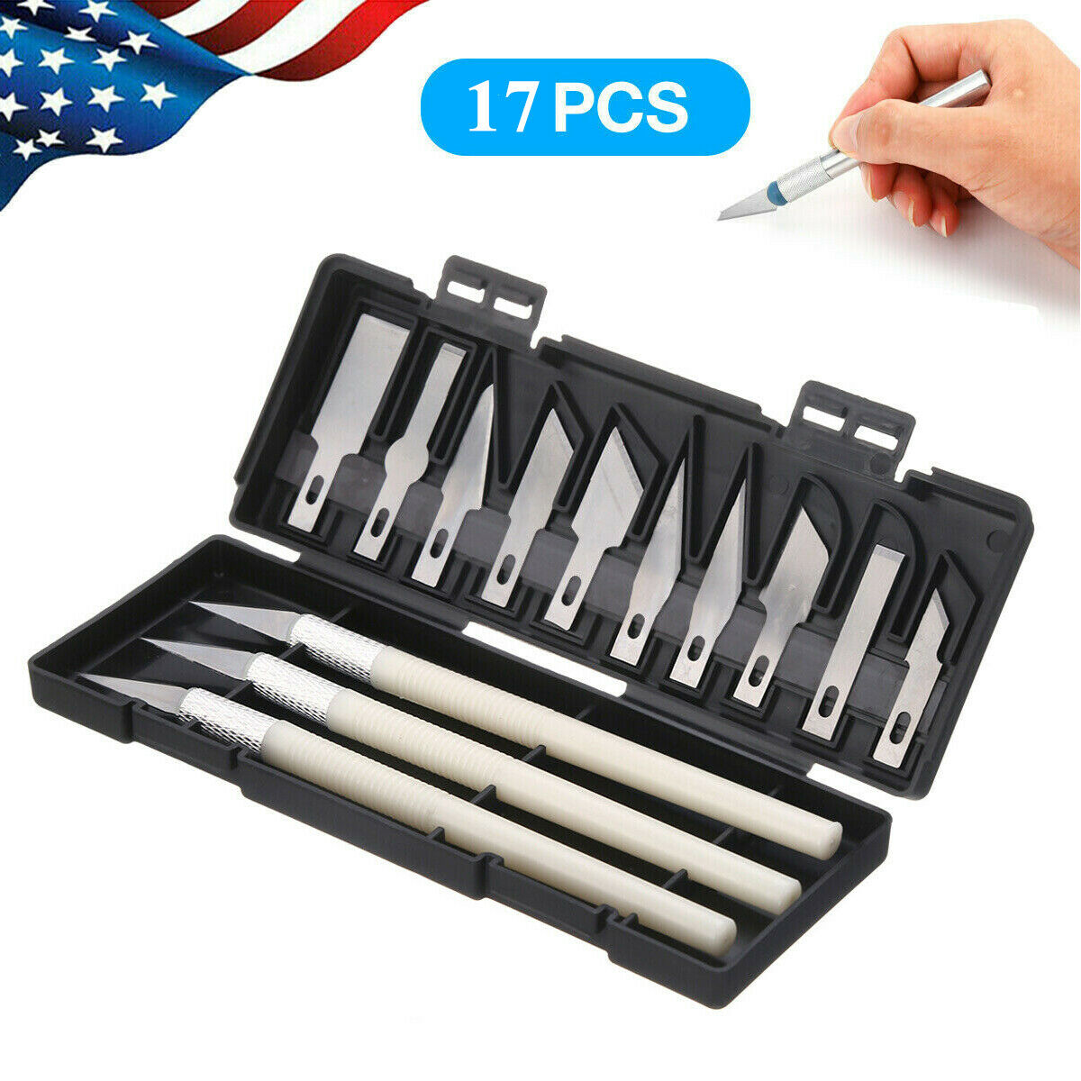 17 Piece Knife Set Exacto Style Razor For Model Making Crafts Mat Cutting