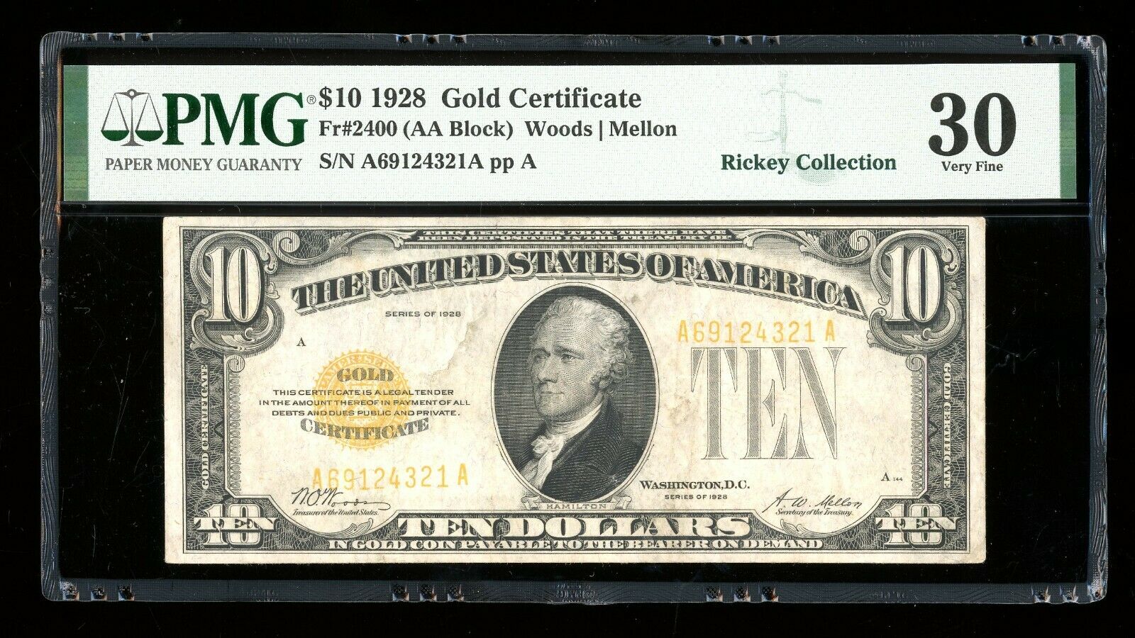 Dbr 1928 $10 Gold Certificate Fr. 2400 Pmg 30 Serial A69124321a