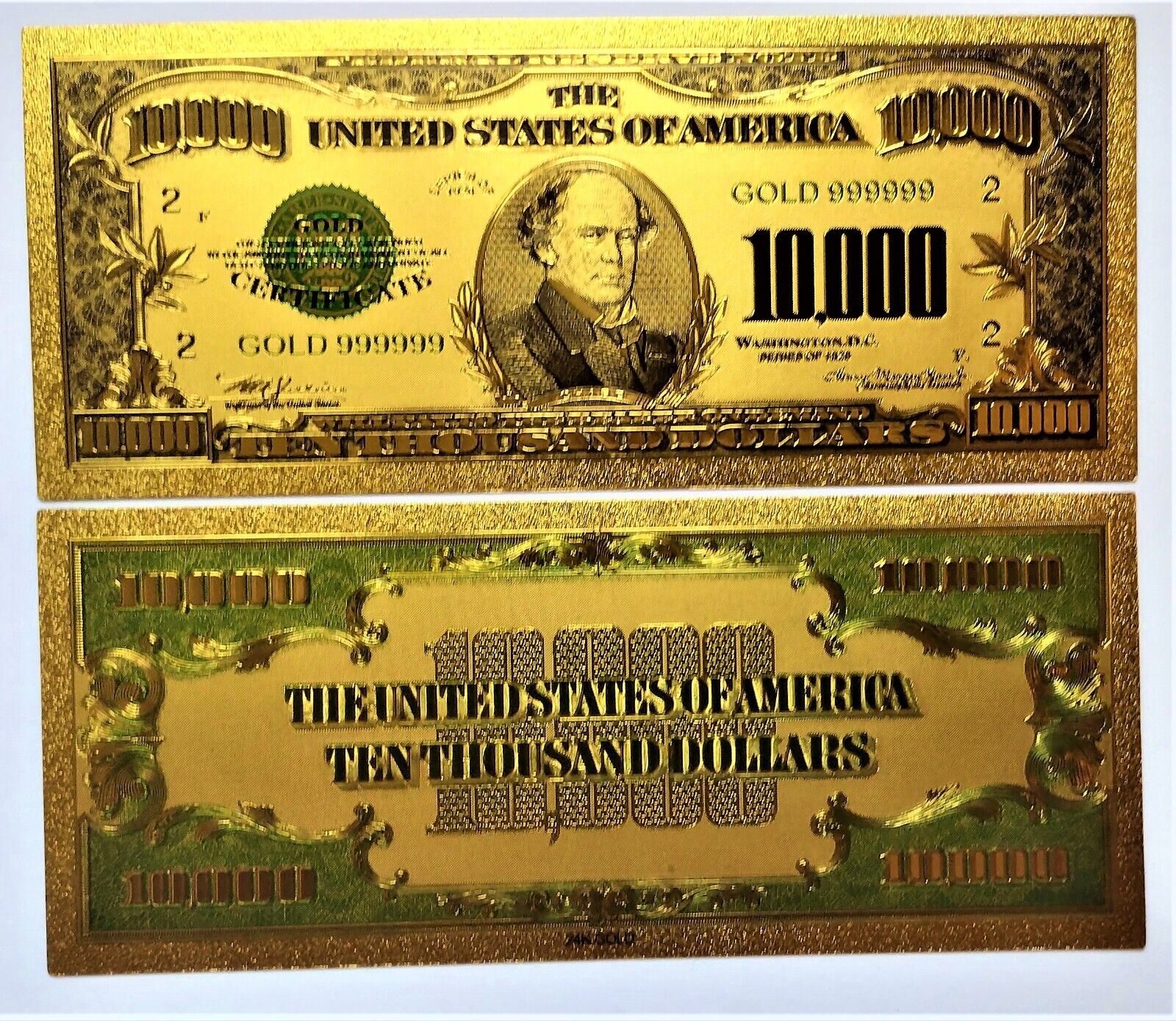 Unc. 1928 Gold Color $10,000 Rep.* Banknote W/coa~raised Detail - Novelty Note