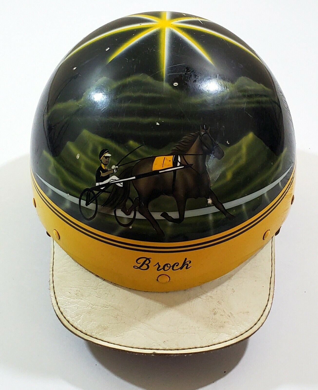 Vintage Harness Racing Trotting Jockey Hand Painted Helmet - Cliff - Brock