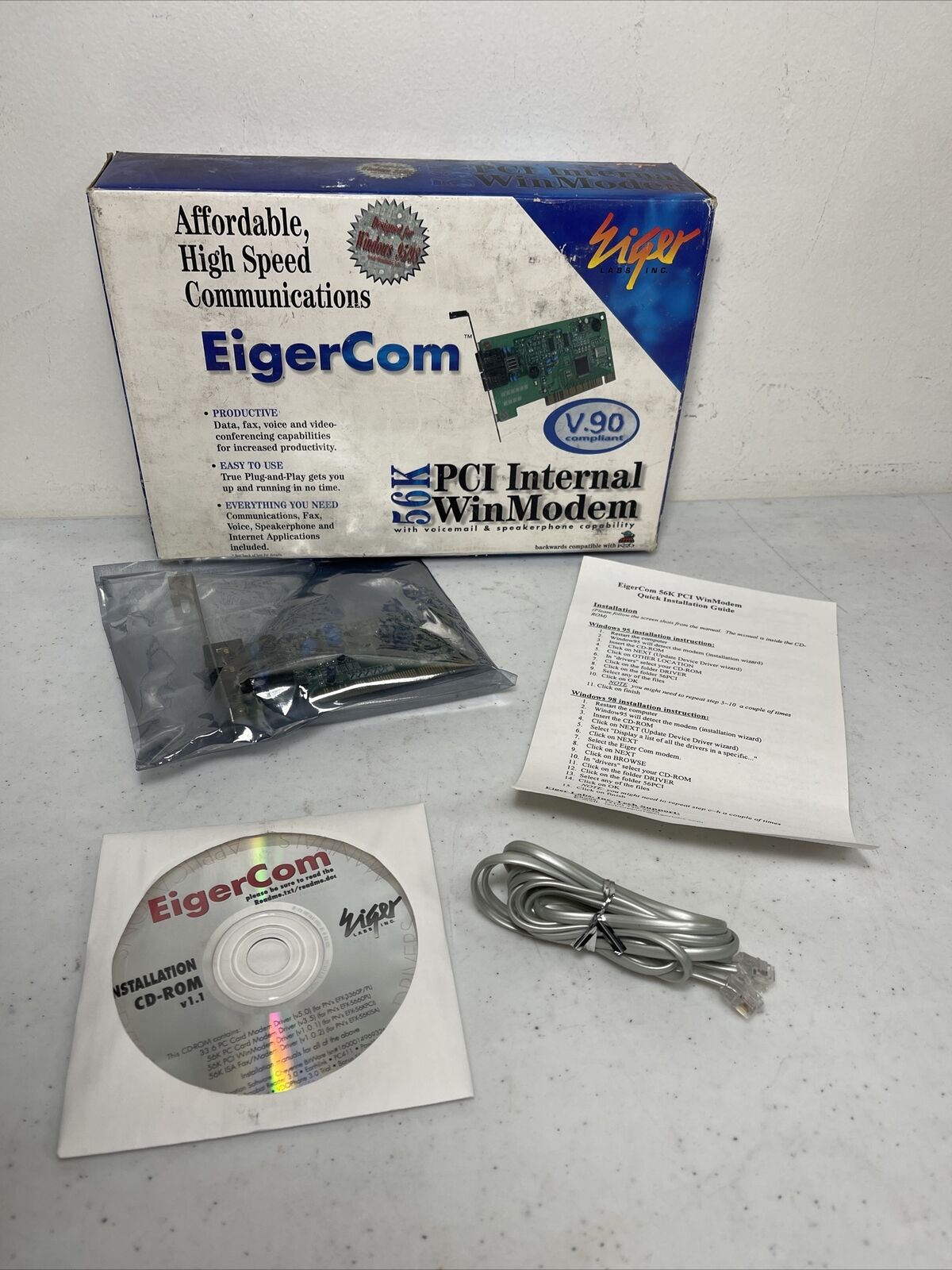 Eigercom 56k Pci Internal Data/fax Modem V.90 For Windows 95/98/nt
