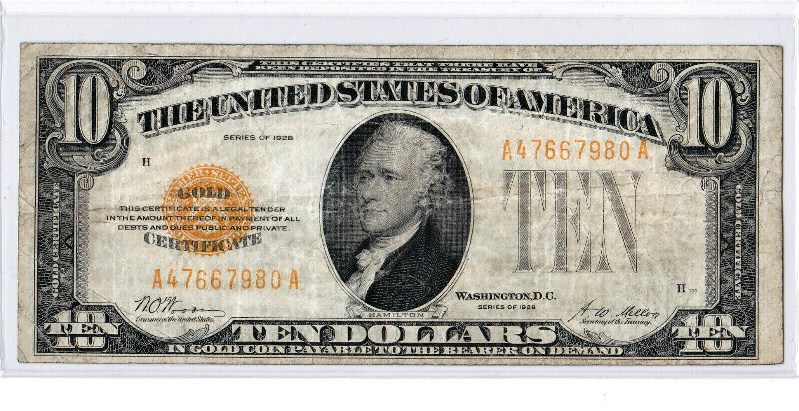 $10 1928 ⭐ Gold Certificate ⭐ Series 1928 Fr:2400 Rich Gold Color!