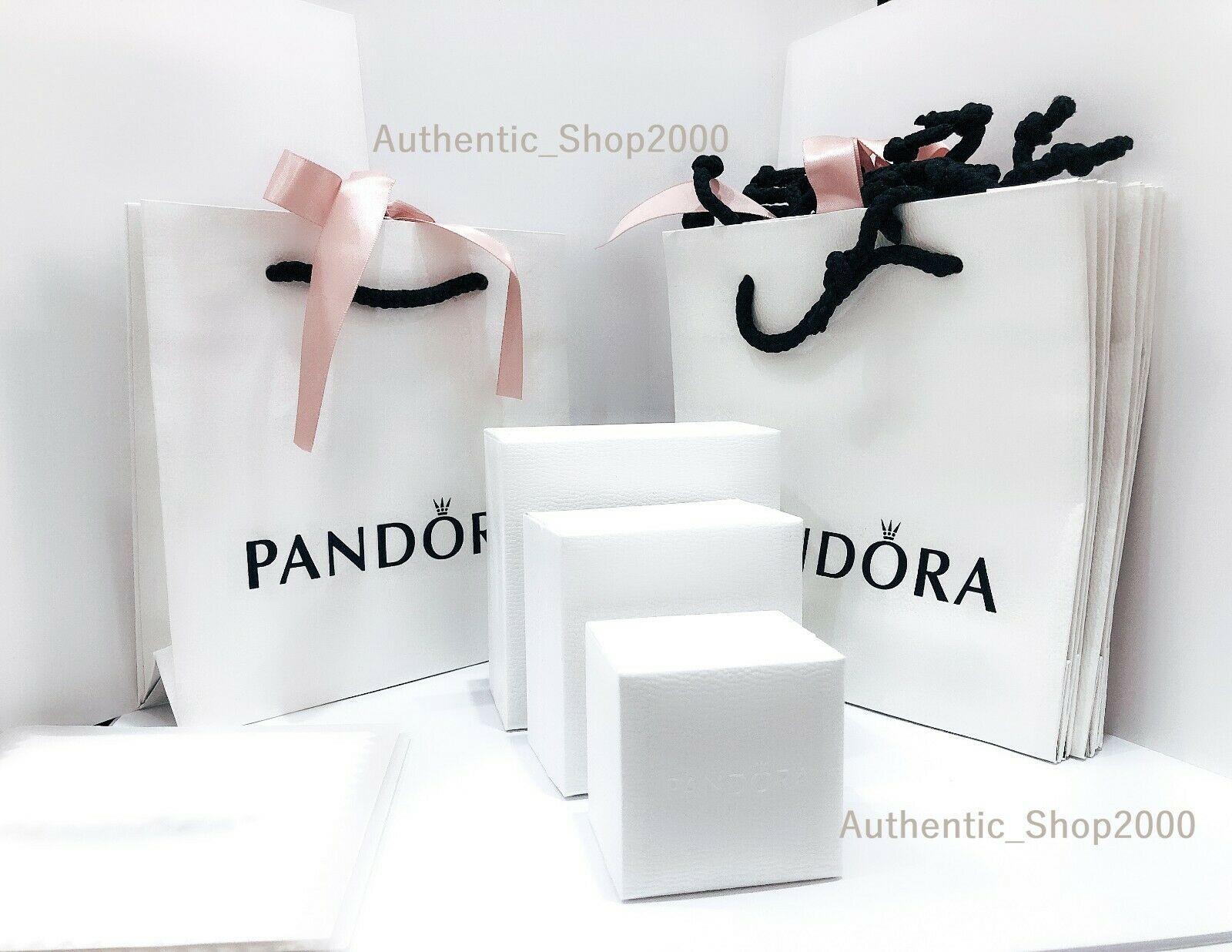 Pandora Brand White Jewelry Bracelet, Ring, Charm Box Shopping Bag Gift Boxes