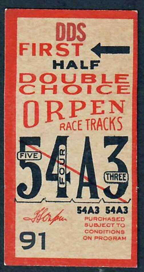 Orpen Race Track - 1940's Heavy Cardboard Horse Racing Betting Ticket!