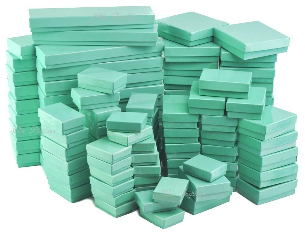 Teal Gift Boxes Glossy Teal Cotton Filled Jewelry Box For Jewelry 20~50~100~500