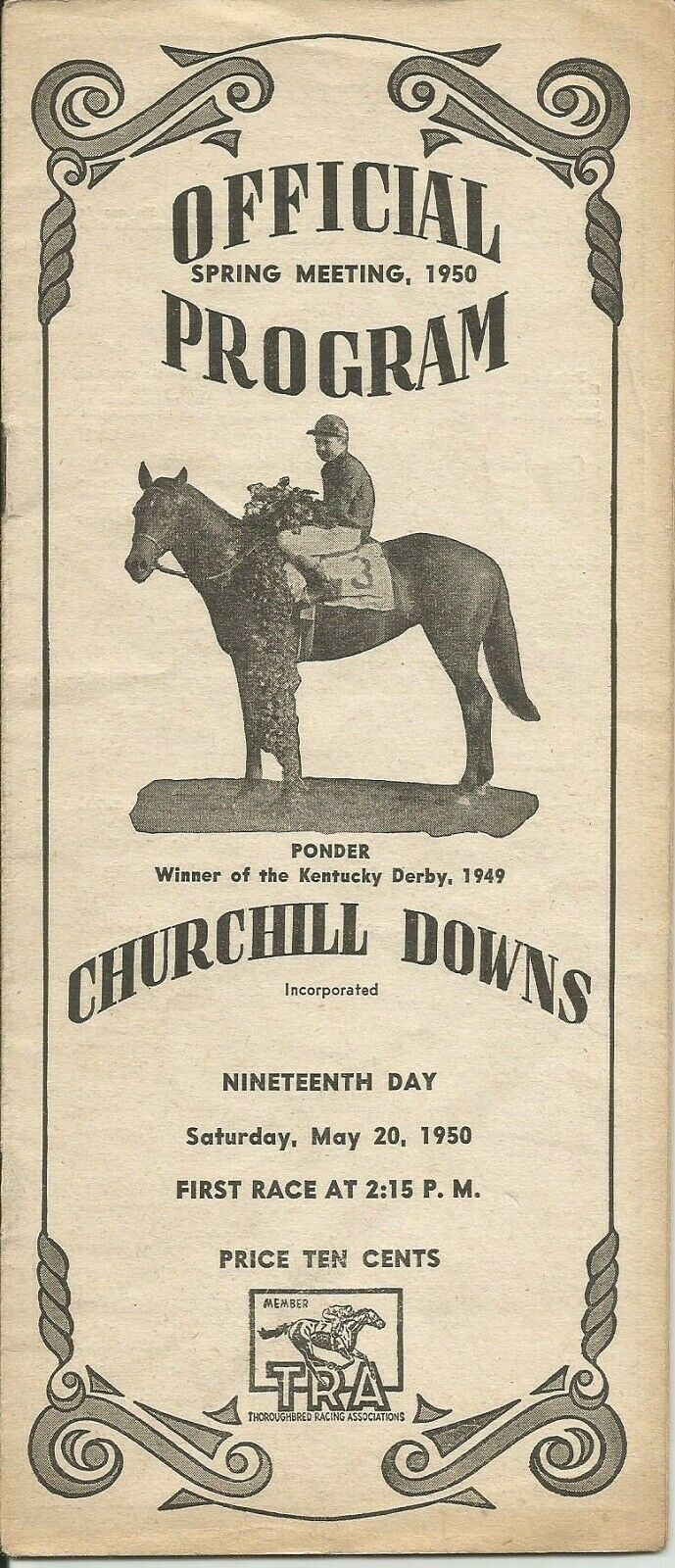 1950 - May 20th - Churchill Downs Program In Very Good Condition