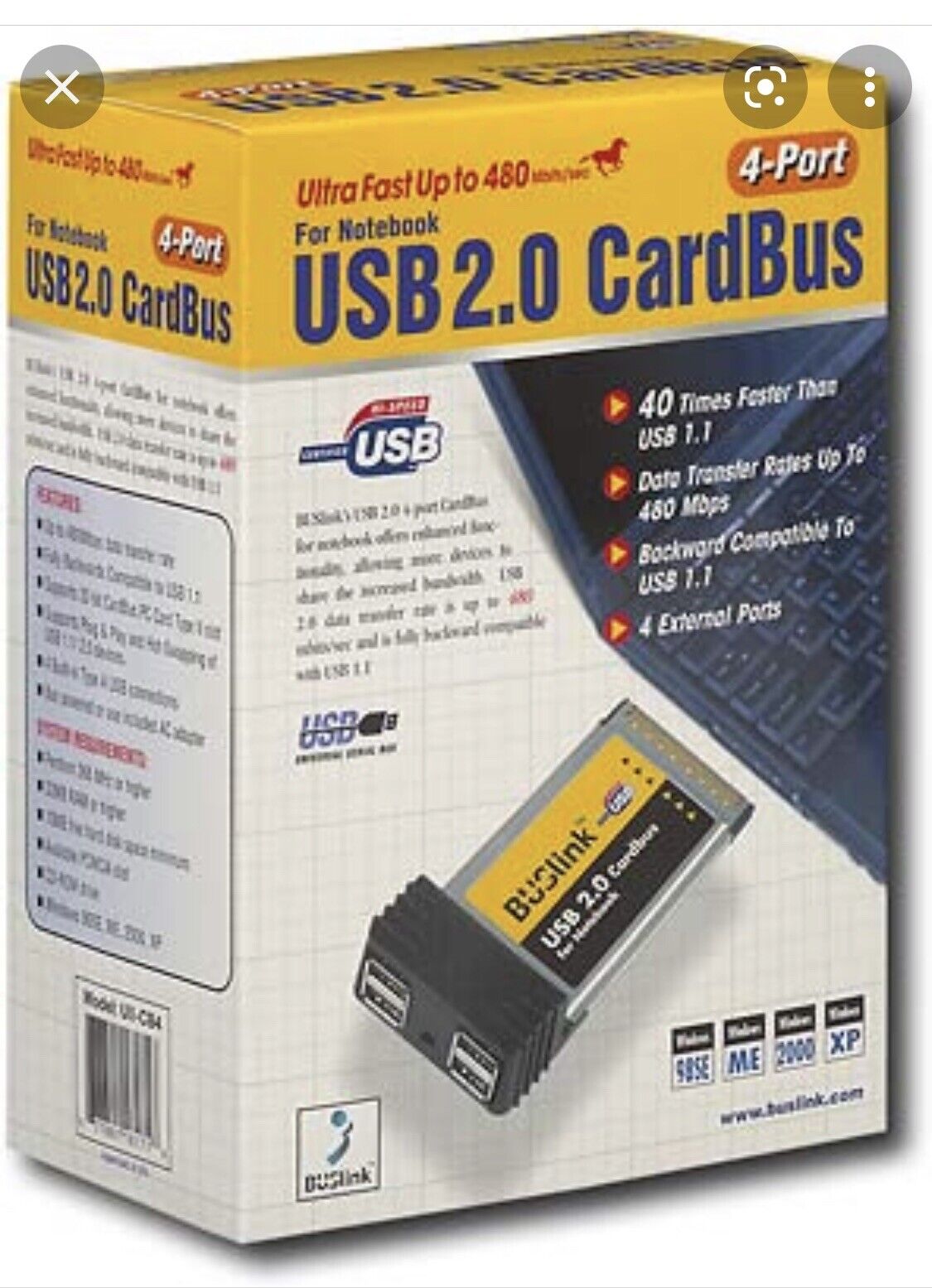 New Sealed Buslink Usb 2.0 Cardbus 4-port Usb Pc Card For Notebook Uii-cb4