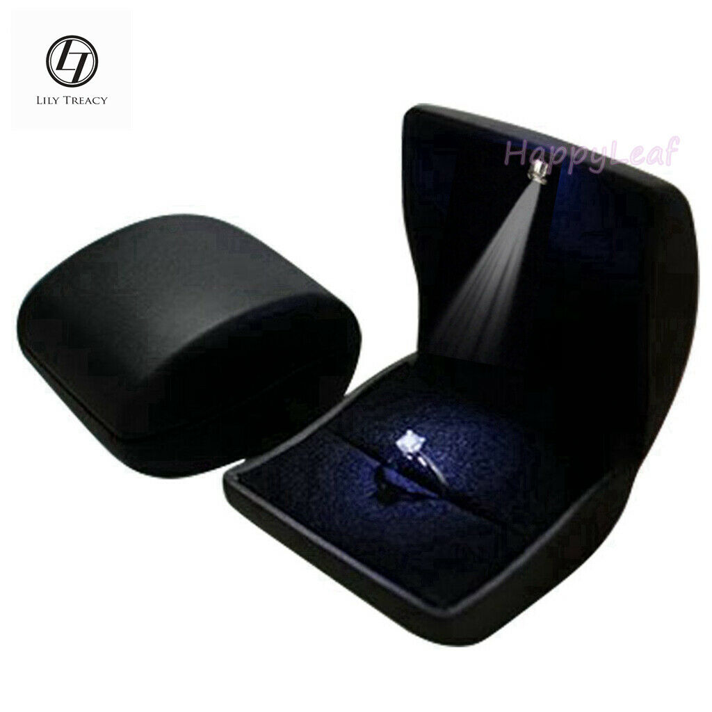 Lily Treacy Puleather Jewelry Ring Box Case With Led Lighted Proposal Engagement