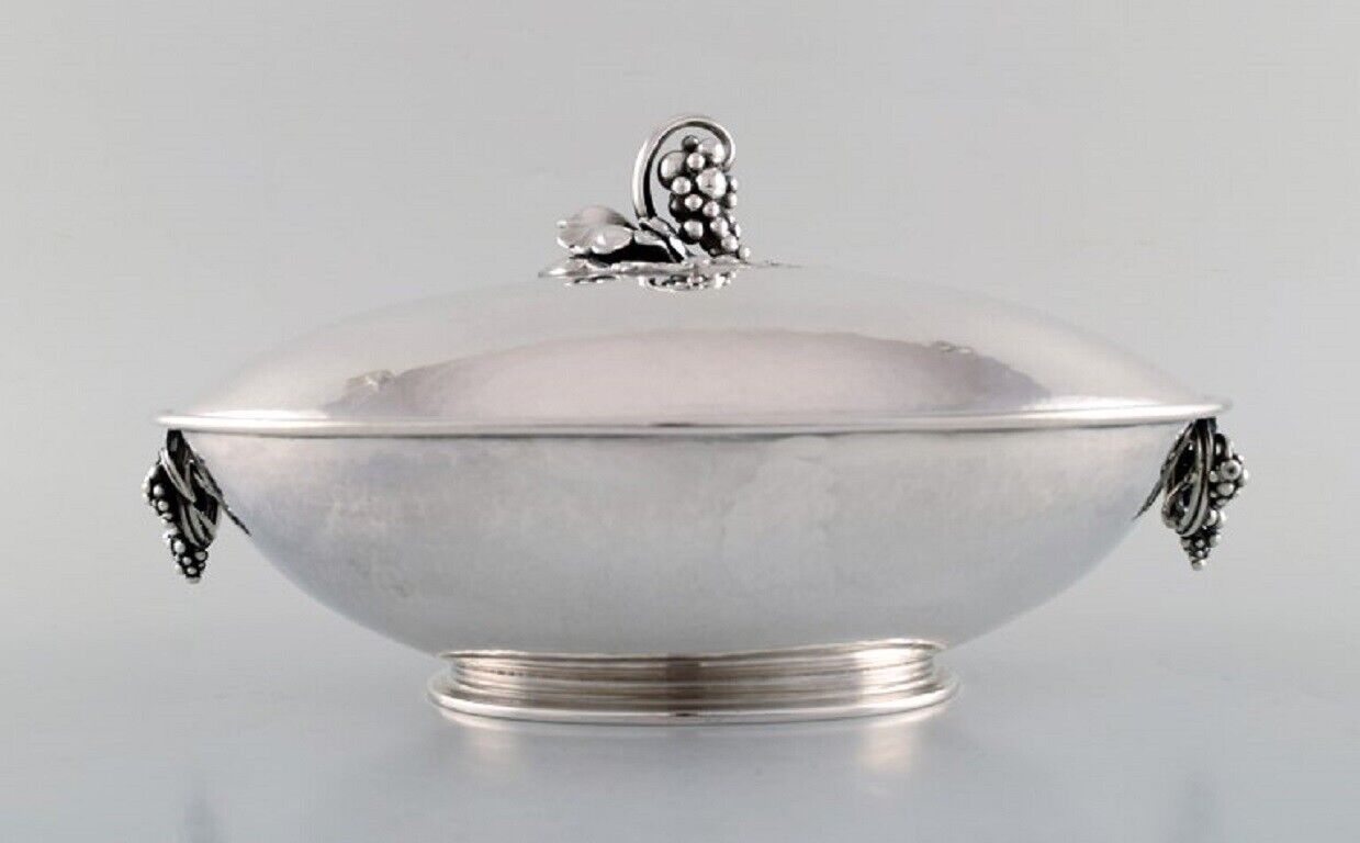 Early Sterling Silver Georg Jensen Large Oval Tureen With Grapes. Ca 1921