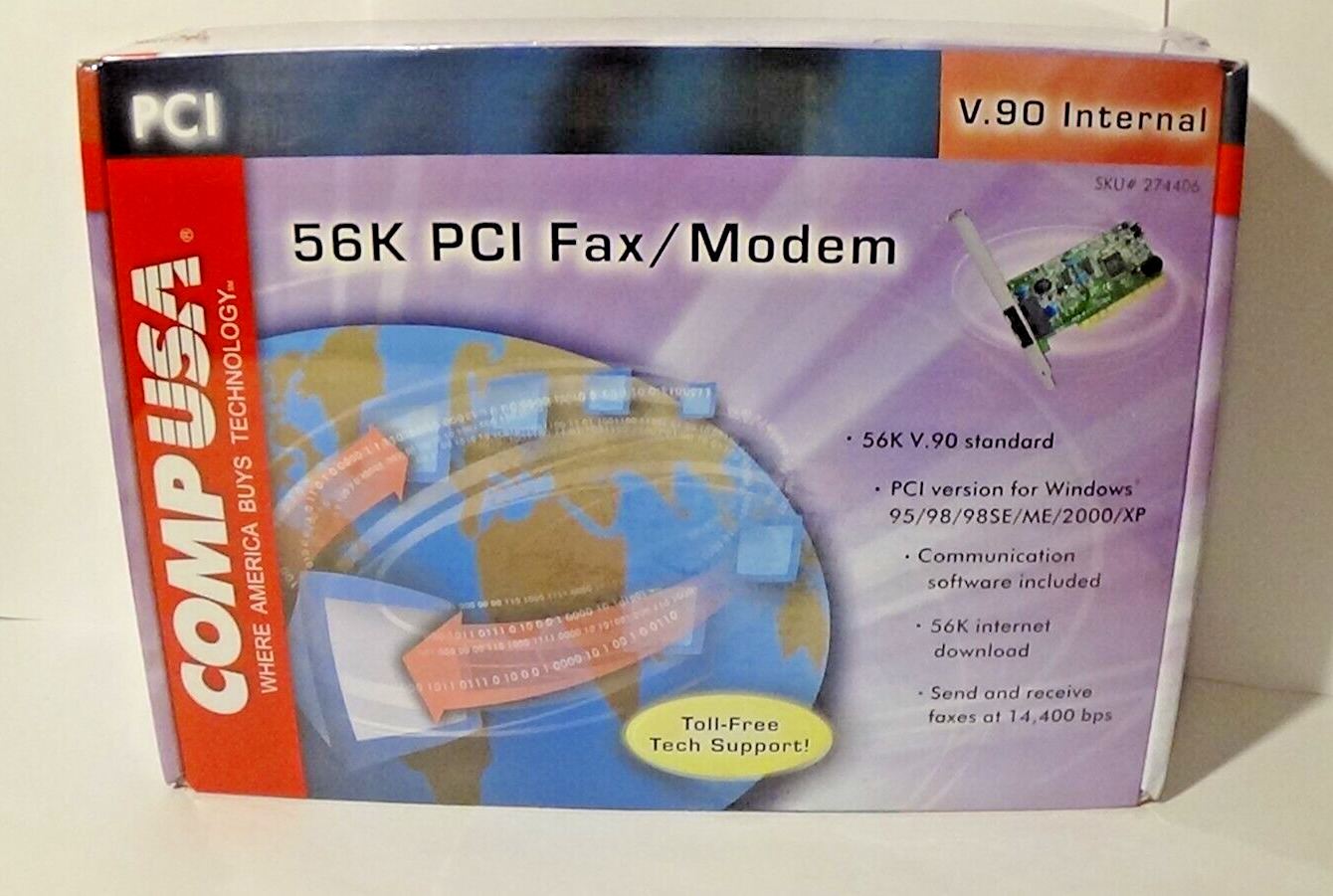 Comp Usa 56k Pci Fax/modem New Sealed Computer Pc Part Compusa Networking Add On