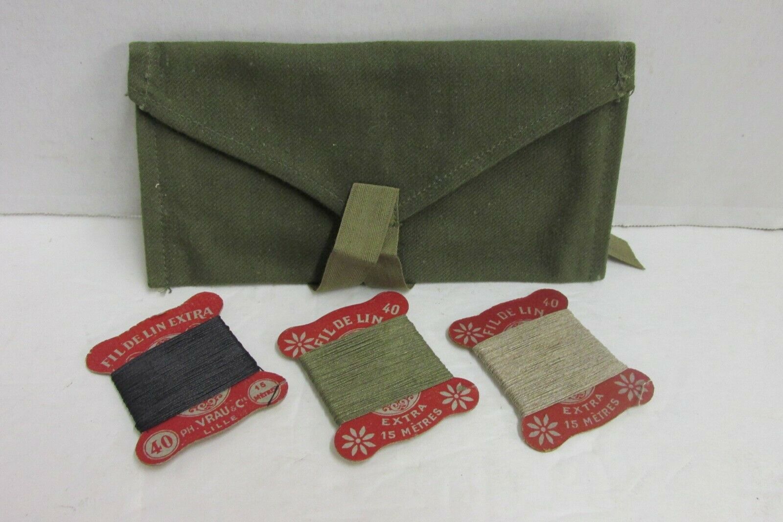 Post Ww2 French Army Sewing Kit Pouch & Thread Field Repair 1950's Nos