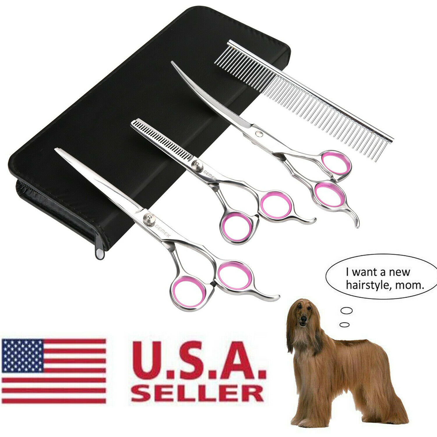 Professional Pet Dog Grooming Scissors Set Straight Curved Thinning Shears Kit