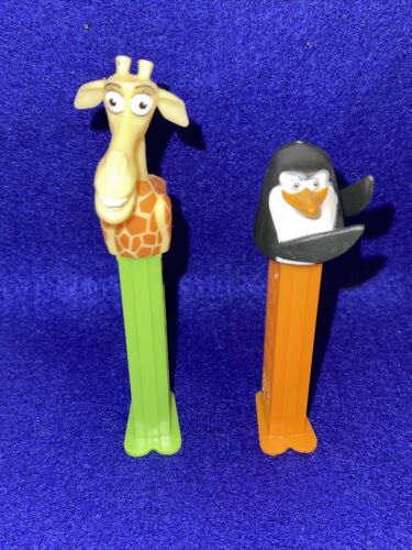 Pez Madagascar 2 Melman Giraffe And Penguin Rare Loose Set Dispensers