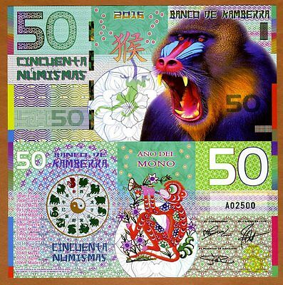 Kamberra, Polymer, 50 Numismas, 2016 China Lunar Year, Unc > Monkey