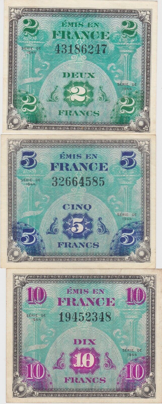 Kappys W70578 1944 Wwii  French Allied Mltary Payment Certificates 2 5 10 Francs