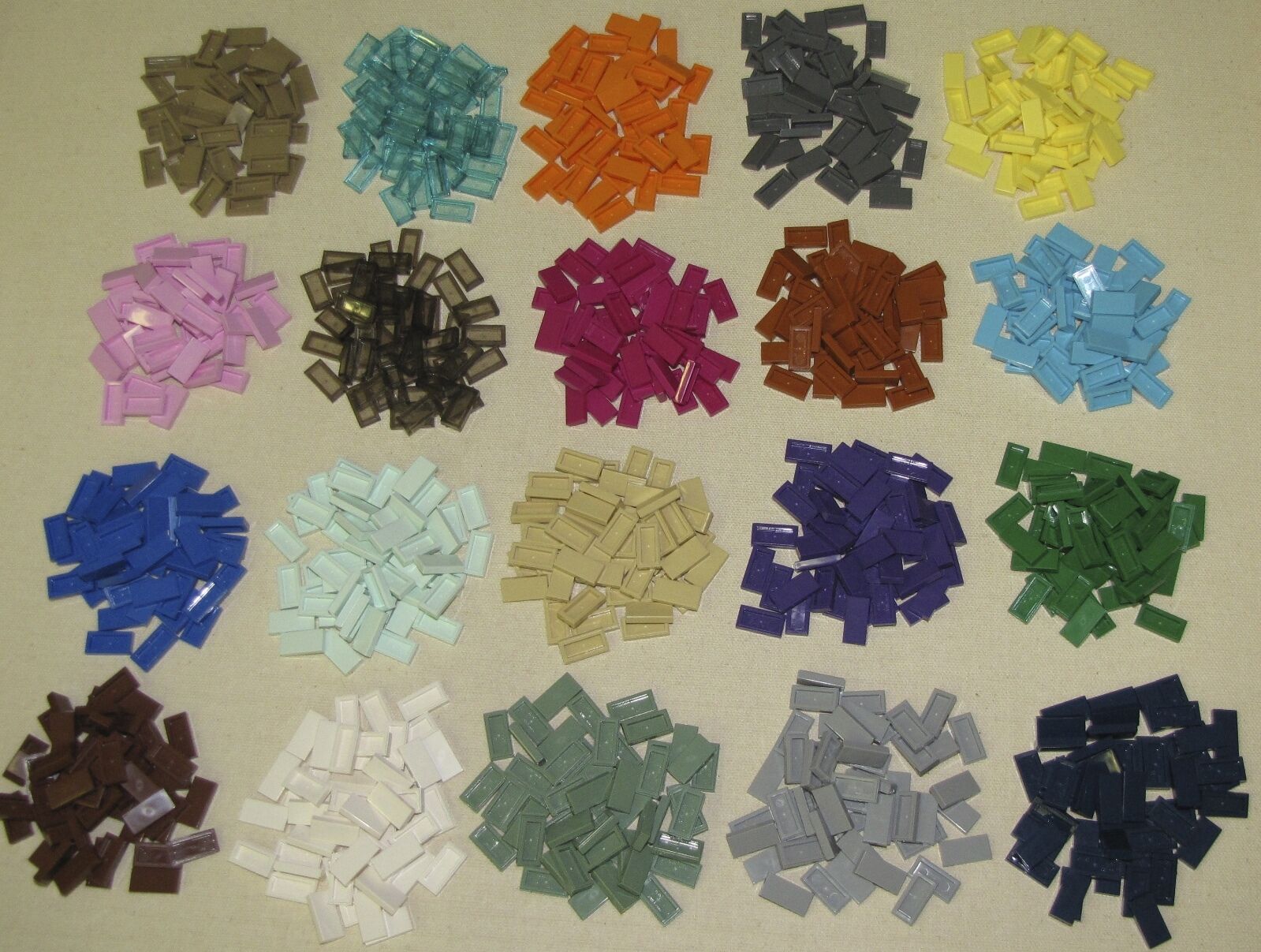 50 Lego Colored 1 X 2 Finishing Tiles Smooth Flat Groove Bricks Blocks You Pick