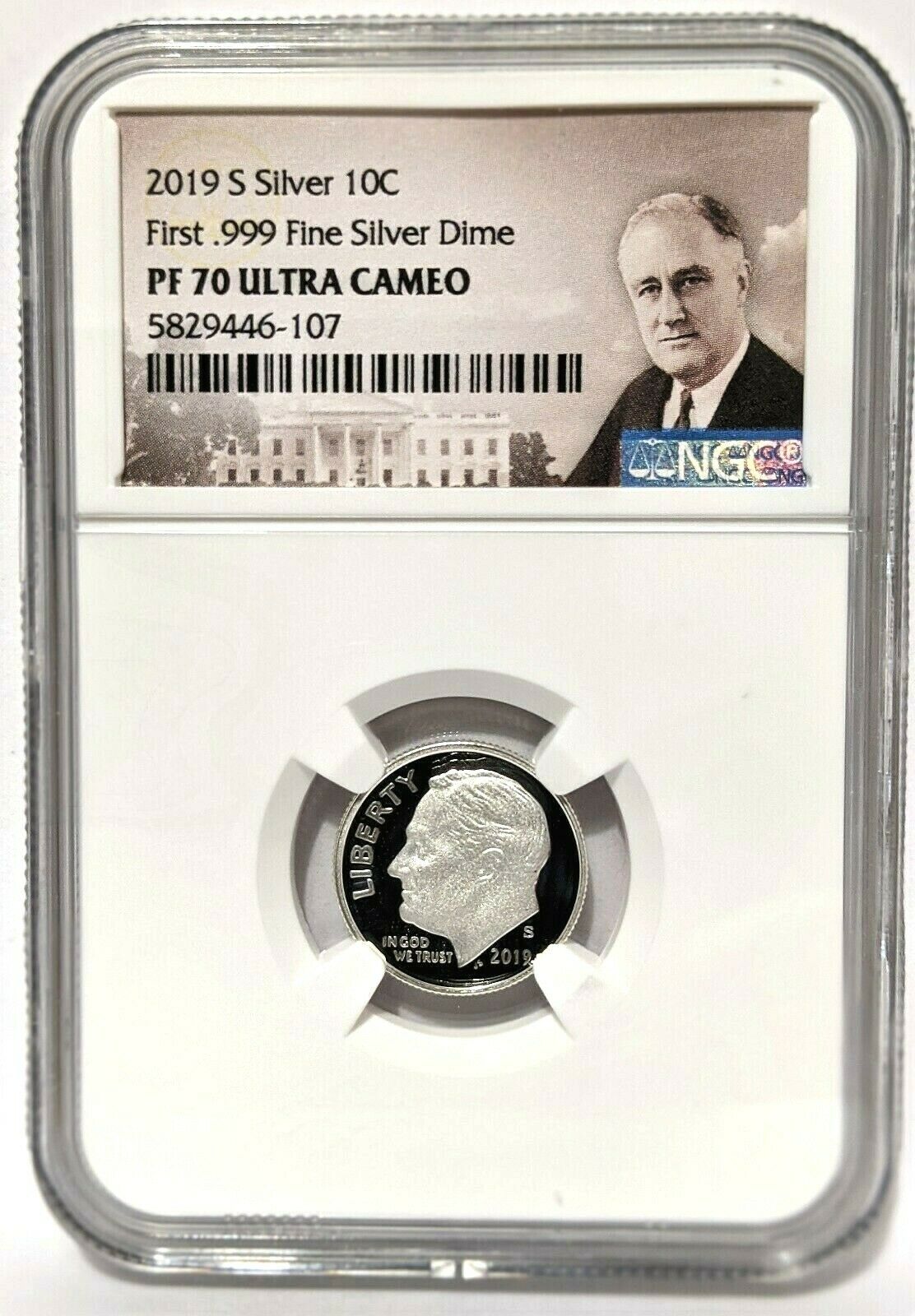 2019 S 10c Roosevelt First .999 Fine Silver Dime Ngc Pf 70 - Portrait Label -