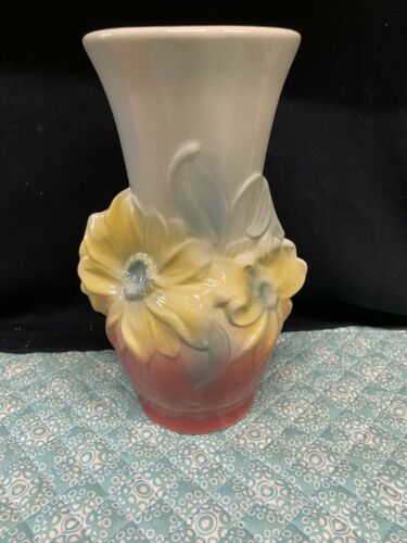 Royal Copley Vase 8” Yellow, Pink, Gray Floral