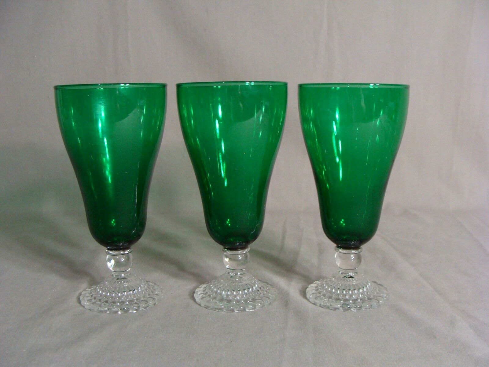 3 Anchor Hocking 12 Oz Iced Tea Goblets In The Bubble Foot Green Pattern