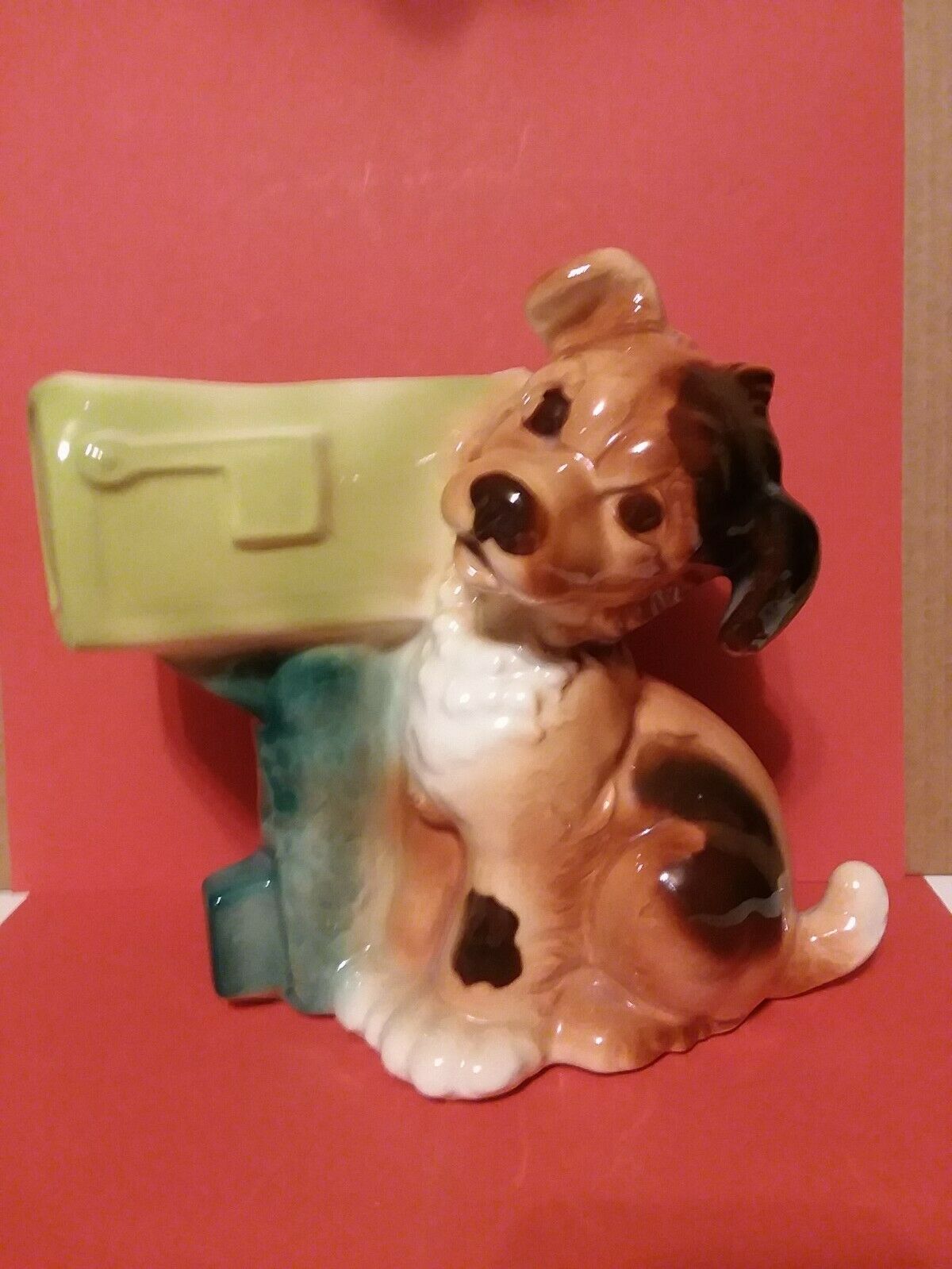 Vintage Royal Copley Ceramic Dog W/mailbox Planter/vase