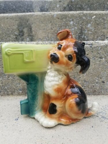 Royal Copley Pottery Planter Puppy Dog With U.s. Mailbox