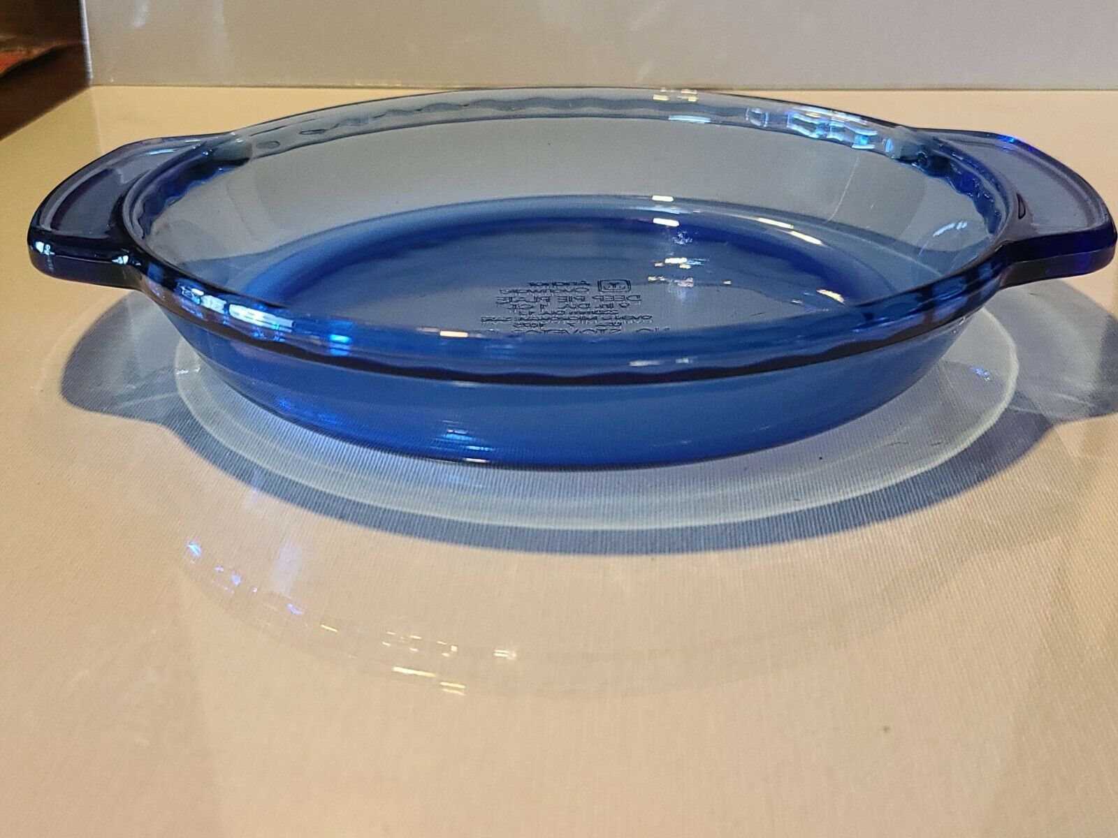 Anchor Hocking Ovenware Deep Pie Plate Fluted Cobalt Blue Glass 9" Handles